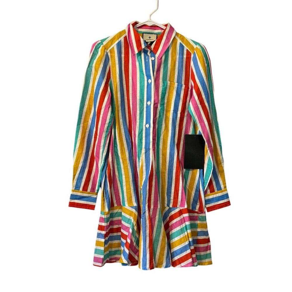 Tuckernuck Callahan Dress XS Rainbow Stripe Mini Dress size Cotton Linen Blend